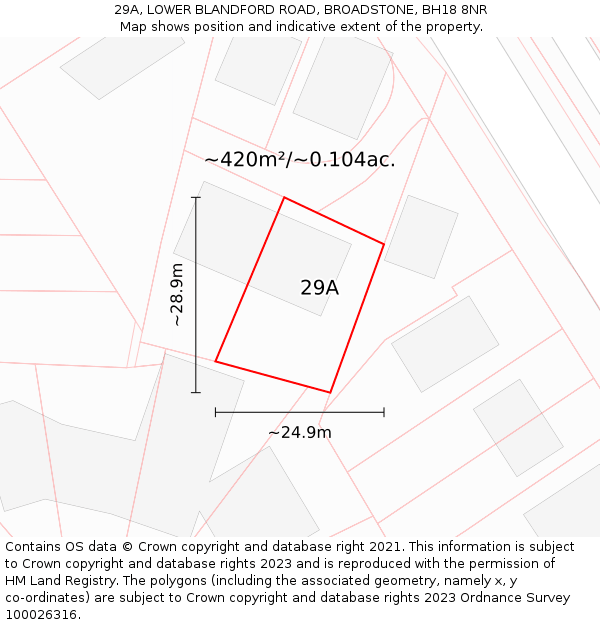 29A, LOWER BLANDFORD ROAD, BROADSTONE, BH18 8NR: Plot and title map