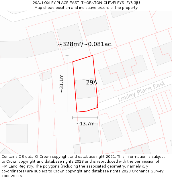 29A, LOXLEY PLACE EAST, THORNTON-CLEVELEYS, FY5 3JU: Plot and title map