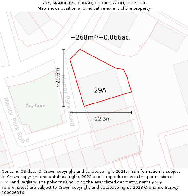 29A, MANOR PARK ROAD, CLECKHEATON, BD19 5BL: Plot and title map