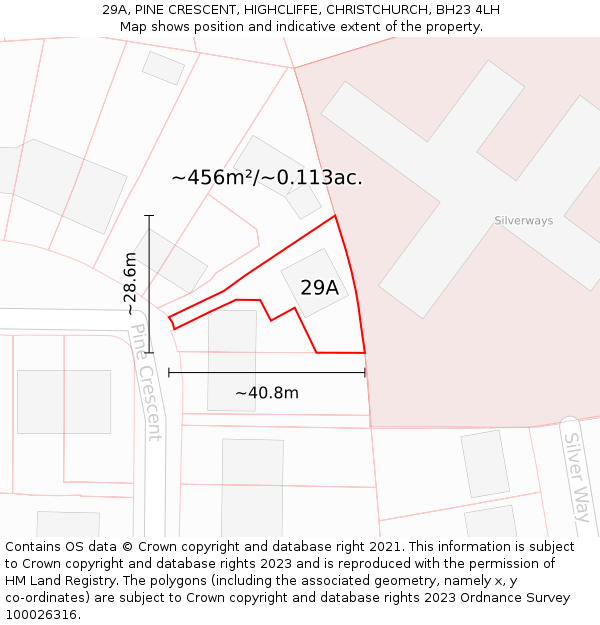29A, PINE CRESCENT, HIGHCLIFFE, CHRISTCHURCH, BH23 4LH: Plot and title map