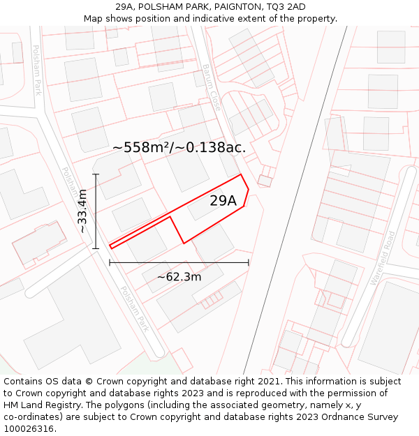 29A, POLSHAM PARK, PAIGNTON, TQ3 2AD: Plot and title map