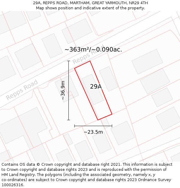 29A, REPPS ROAD, MARTHAM, GREAT YARMOUTH, NR29 4TH: Plot and title map