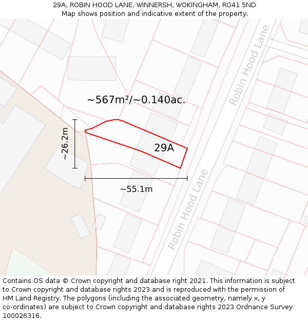 29A, ROBIN HOOD LANE, WINNERSH, WOKINGHAM, RG41 5ND: Plot and title map