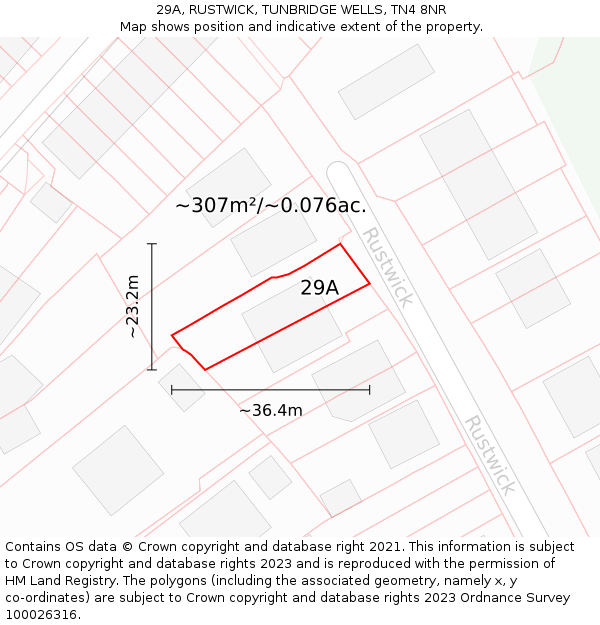 29A, RUSTWICK, TUNBRIDGE WELLS, TN4 8NR: Plot and title map