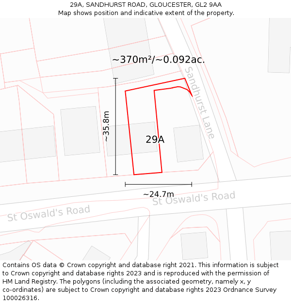 29A, SANDHURST ROAD, GLOUCESTER, GL2 9AA: Plot and title map