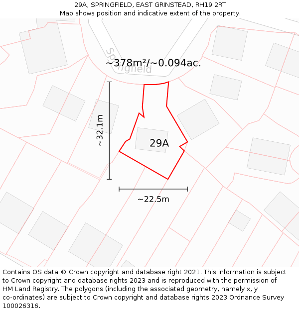 29A, SPRINGFIELD, EAST GRINSTEAD, RH19 2RT: Plot and title map