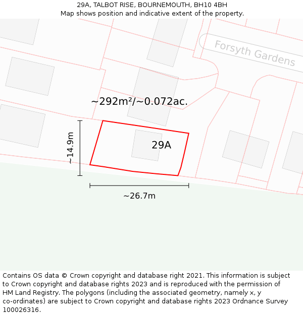 29A, TALBOT RISE, BOURNEMOUTH, BH10 4BH: Plot and title map