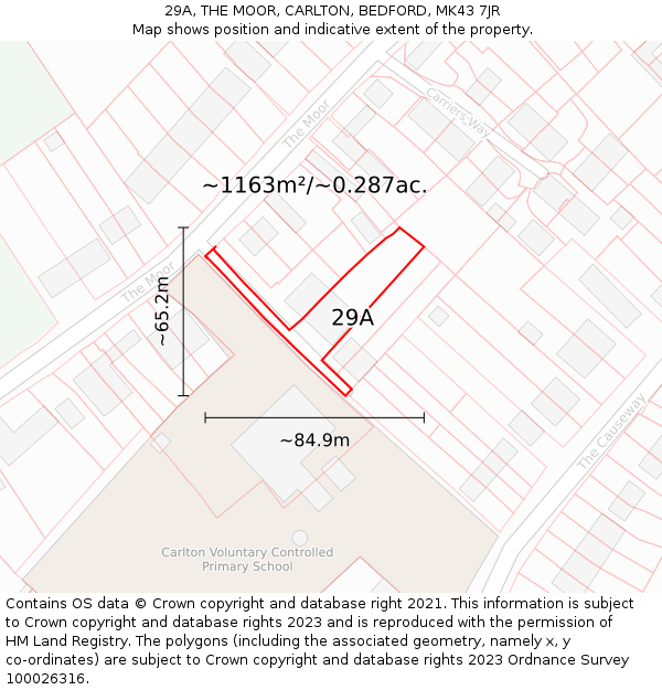 29A, THE MOOR, CARLTON, BEDFORD, MK43 7JR: Plot and title map
