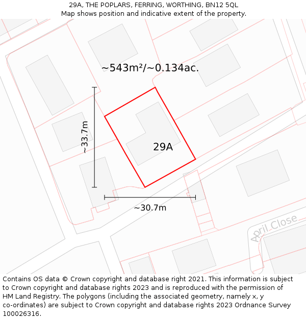 29A, THE POPLARS, FERRING, WORTHING, BN12 5QL: Plot and title map