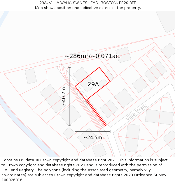 29A, VILLA WALK, SWINESHEAD, BOSTON, PE20 3FE: Plot and title map