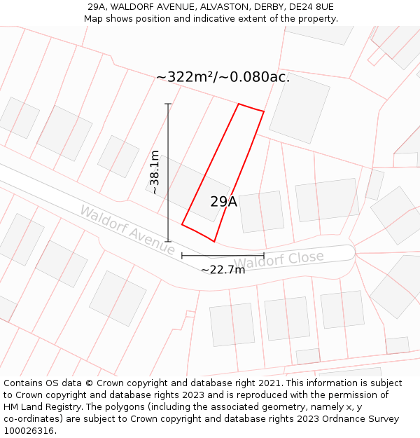 29A, WALDORF AVENUE, ALVASTON, DERBY, DE24 8UE: Plot and title map