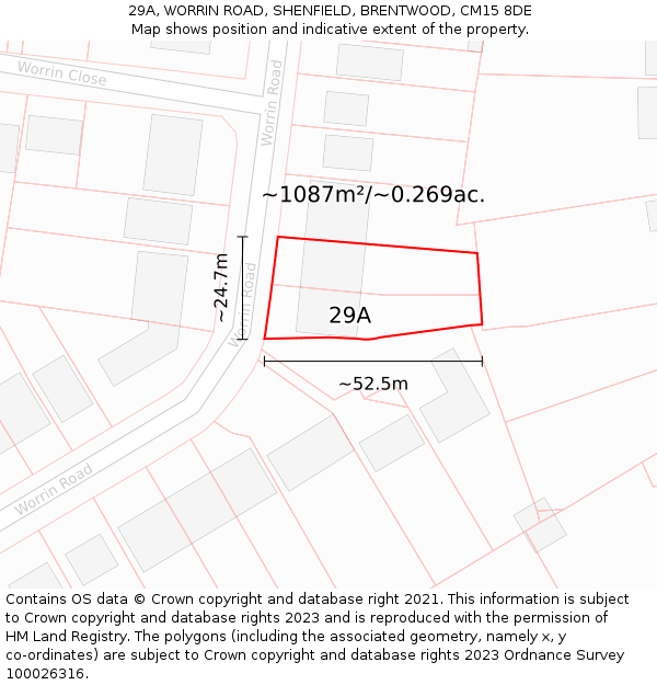 29A, WORRIN ROAD, SHENFIELD, BRENTWOOD, CM15 8DE: Plot and title map