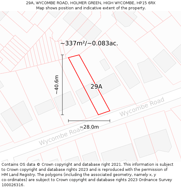 29A, WYCOMBE ROAD, HOLMER GREEN, HIGH WYCOMBE, HP15 6RX: Plot and title map