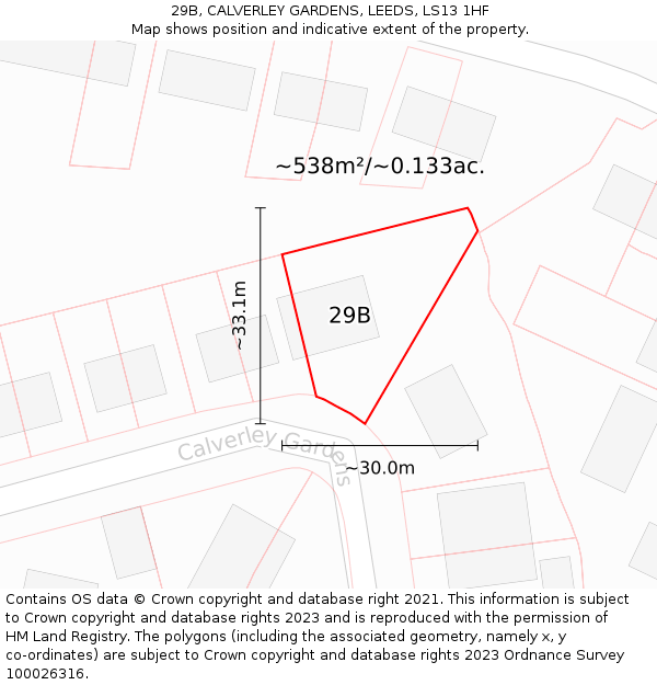 29B, CALVERLEY GARDENS, LEEDS, LS13 1HF: Plot and title map