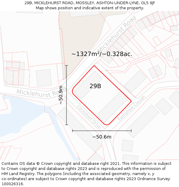 29B, MICKLEHURST ROAD, MOSSLEY, ASHTON-UNDER-LYNE, OL5 9JF: Plot and title map