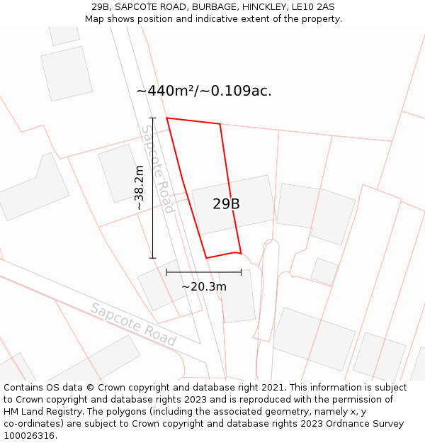 29B, SAPCOTE ROAD, BURBAGE, HINCKLEY, LE10 2AS: Plot and title map
