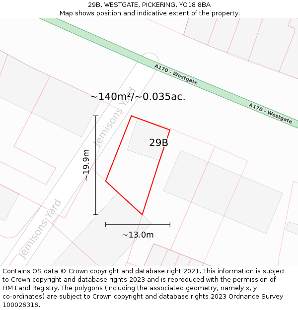 29B, WESTGATE, PICKERING, YO18 8BA: Plot and title map