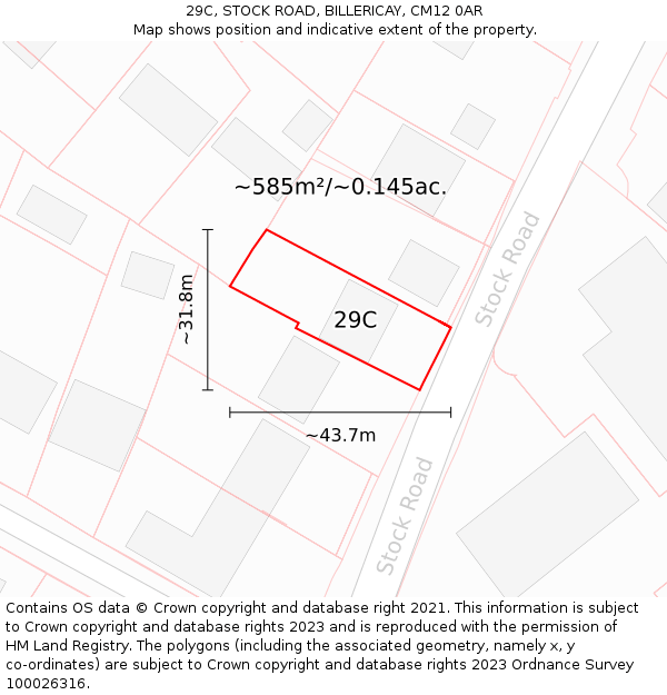 29C, STOCK ROAD, BILLERICAY, CM12 0AR: Plot and title map