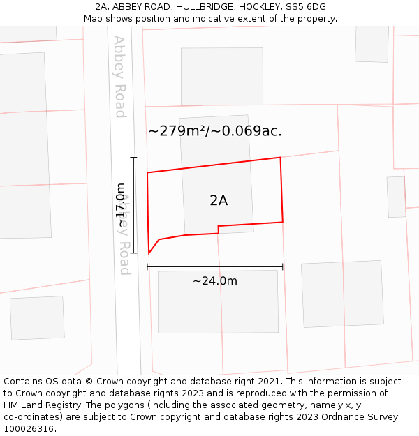 2A, ABBEY ROAD, HULLBRIDGE, HOCKLEY, SS5 6DG: Plot and title map