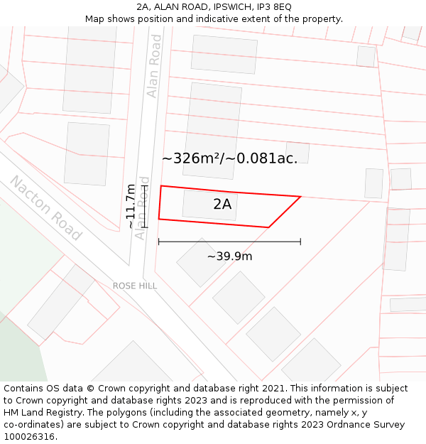 2A, ALAN ROAD, IPSWICH, IP3 8EQ: Plot and title map