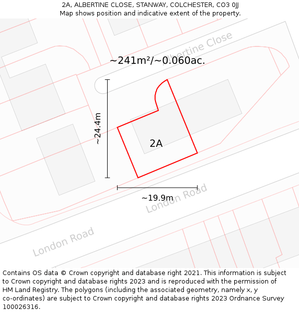 2A, ALBERTINE CLOSE, STANWAY, COLCHESTER, CO3 0JJ: Plot and title map