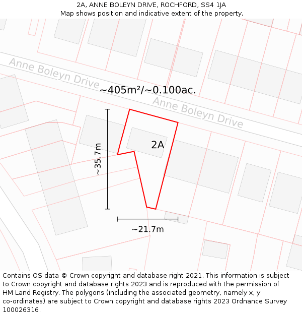 2A, ANNE BOLEYN DRIVE, ROCHFORD, SS4 1JA: Plot and title map