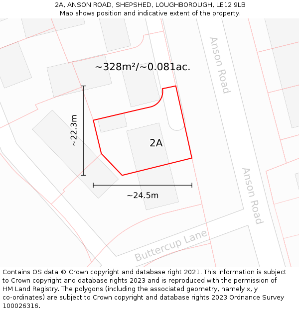 2A, ANSON ROAD, SHEPSHED, LOUGHBOROUGH, LE12 9LB: Plot and title map