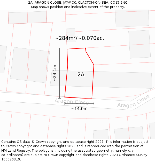 2A, ARAGON CLOSE, JAYWICK, CLACTON-ON-SEA, CO15 2NQ: Plot and title map