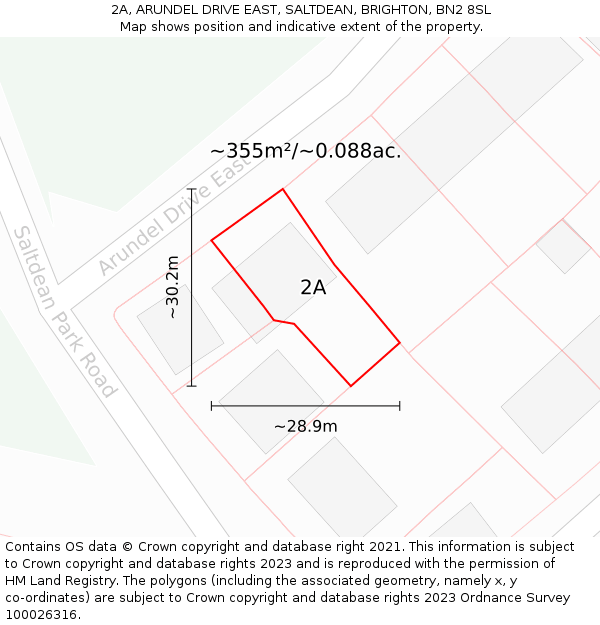 2A, ARUNDEL DRIVE EAST, SALTDEAN, BRIGHTON, BN2 8SL: Plot and title map