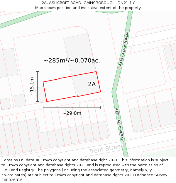 2A, ASHCROFT ROAD, GAINSBOROUGH, DN21 1JY: Plot and title map