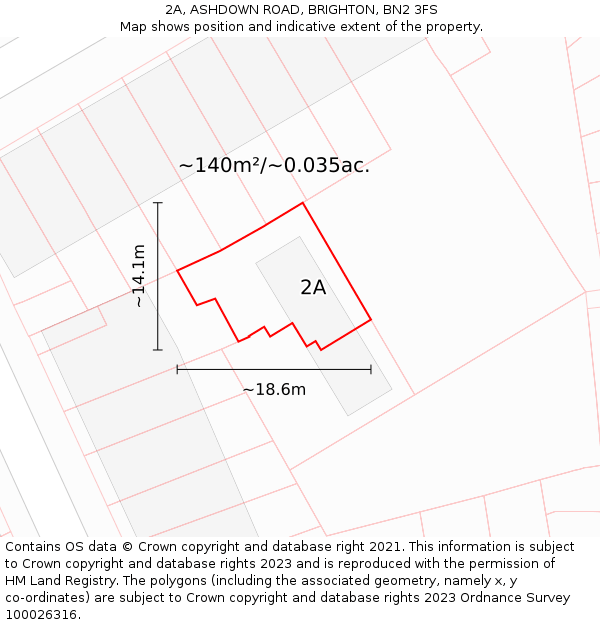 2A, ASHDOWN ROAD, BRIGHTON, BN2 3FS: Plot and title map
