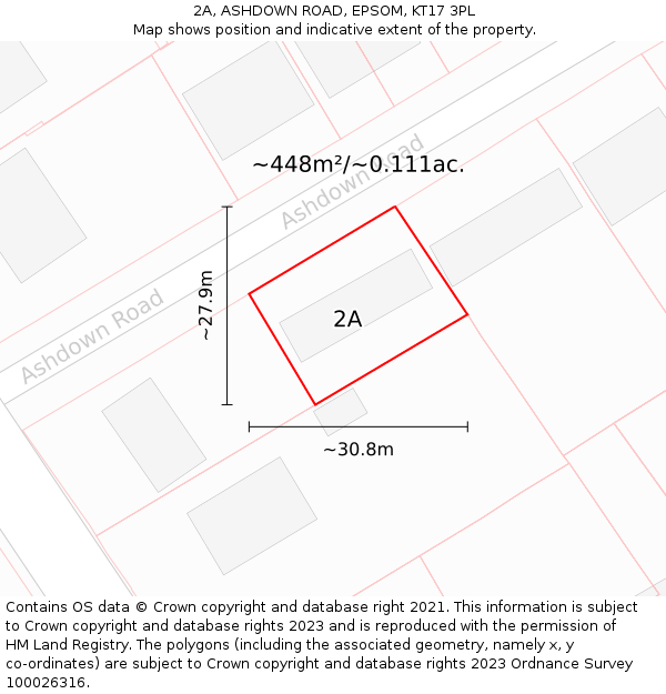 2A, ASHDOWN ROAD, EPSOM, KT17 3PL: Plot and title map