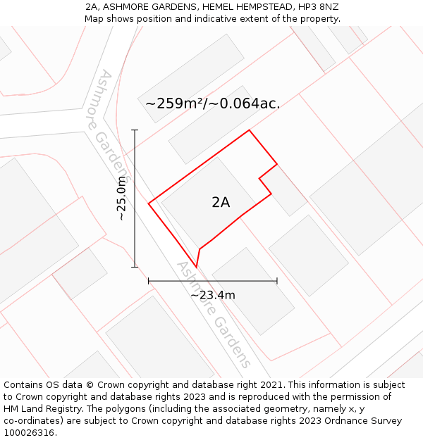 2A, ASHMORE GARDENS, HEMEL HEMPSTEAD, HP3 8NZ: Plot and title map