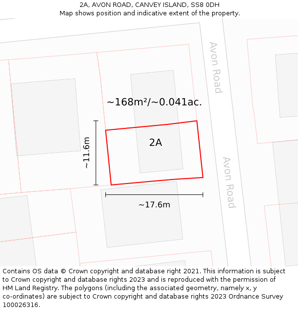 2A, AVON ROAD, CANVEY ISLAND, SS8 0DH: Plot and title map