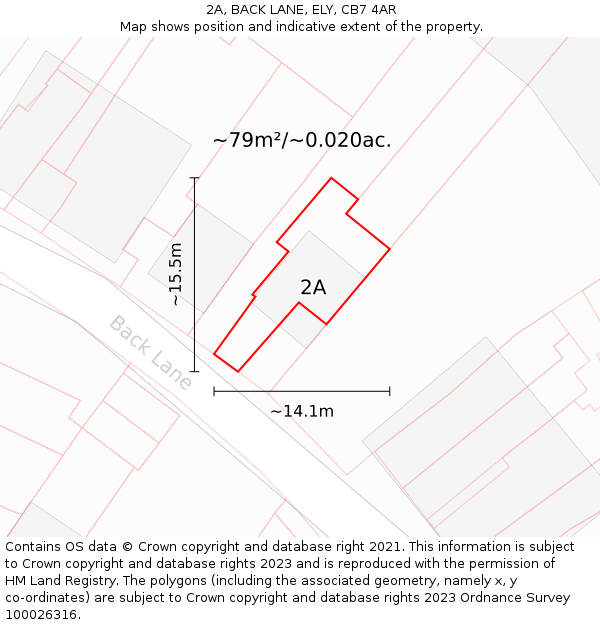 2A, BACK LANE, ELY, CB7 4AR: Plot and title map