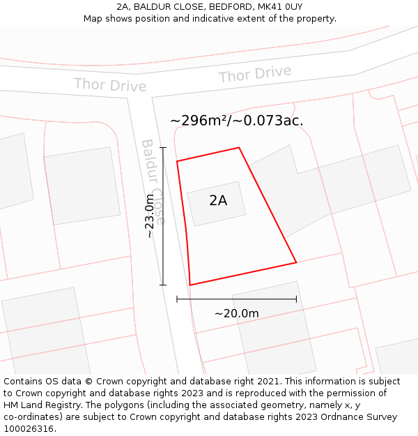 2A, BALDUR CLOSE, BEDFORD, MK41 0UY: Plot and title map