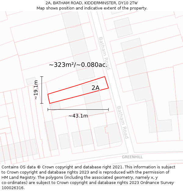 2A, BATHAM ROAD, KIDDERMINSTER, DY10 2TW: Plot and title map