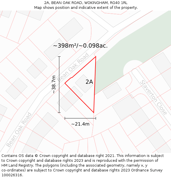 2A, BEAN OAK ROAD, WOKINGHAM, RG40 1RL: Plot and title map