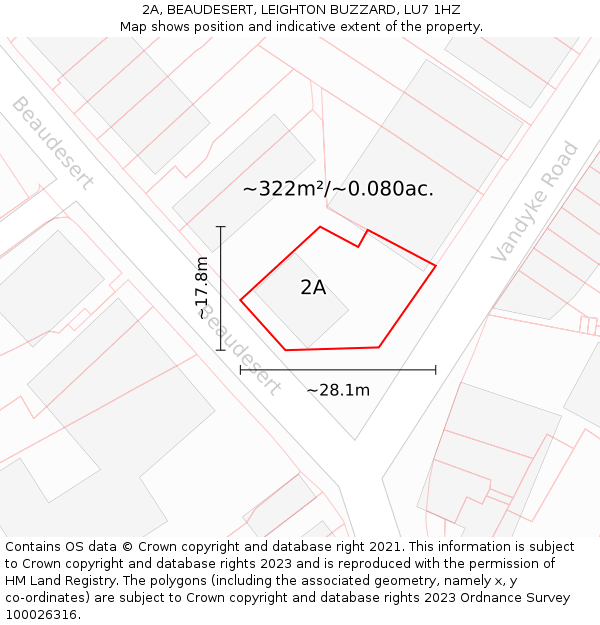 2A, BEAUDESERT, LEIGHTON BUZZARD, LU7 1HZ: Plot and title map