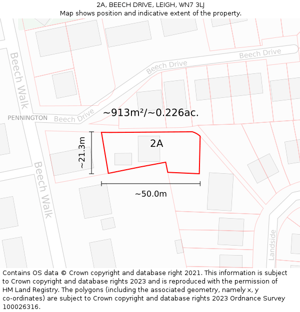 2A, BEECH DRIVE, LEIGH, WN7 3LJ: Plot and title map