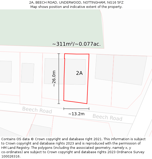 2A, BEECH ROAD, UNDERWOOD, NOTTINGHAM, NG16 5FZ: Plot and title map