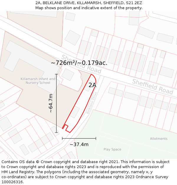 2A, BELKLANE DRIVE, KILLAMARSH, SHEFFIELD, S21 2EZ: Plot and title map