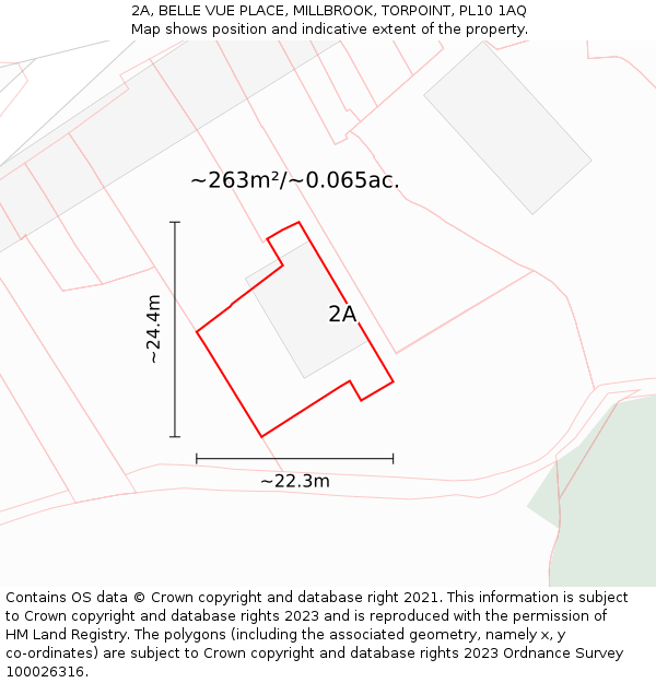 2A, BELLE VUE PLACE, MILLBROOK, TORPOINT, PL10 1AQ: Plot and title map