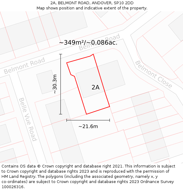 2A, BELMONT ROAD, ANDOVER, SP10 2DD: Plot and title map
