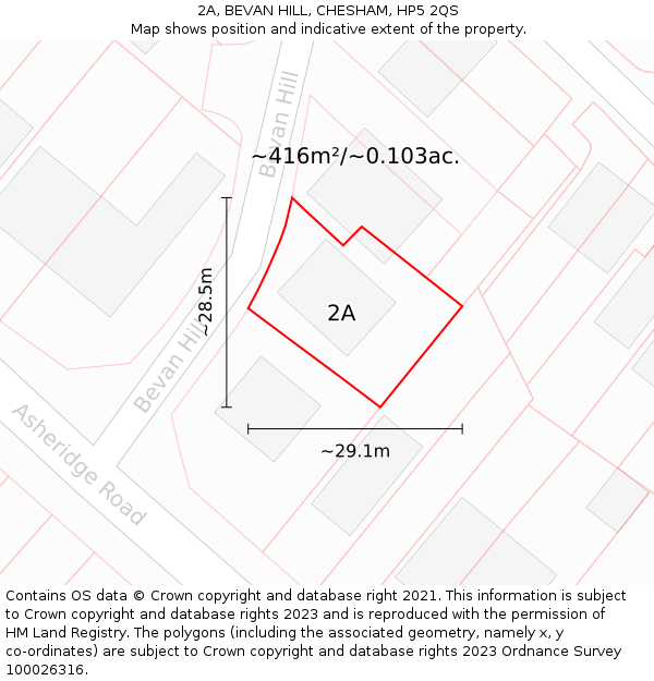 2A, BEVAN HILL, CHESHAM, HP5 2QS: Plot and title map