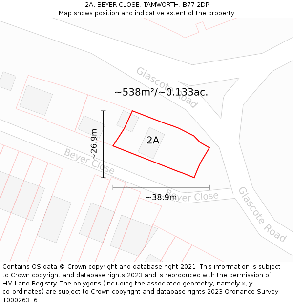 2A, BEYER CLOSE, TAMWORTH, B77 2DP: Plot and title map