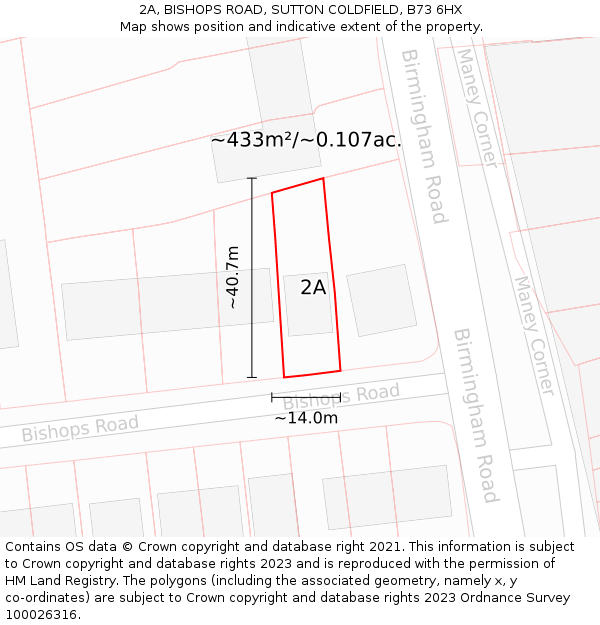 2A, BISHOPS ROAD, SUTTON COLDFIELD, B73 6HX: Plot and title map