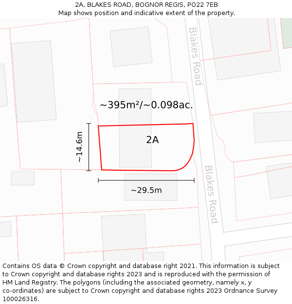 2A, BLAKES ROAD, BOGNOR REGIS, PO22 7EB: Plot and title map