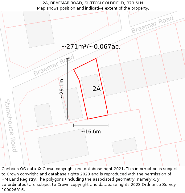 2A, BRAEMAR ROAD, SUTTON COLDFIELD, B73 6LN: Plot and title map