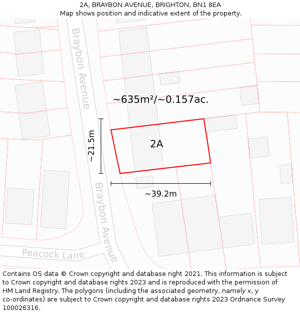 2A, BRAYBON AVENUE, BRIGHTON, BN1 8EA: Plot and title map